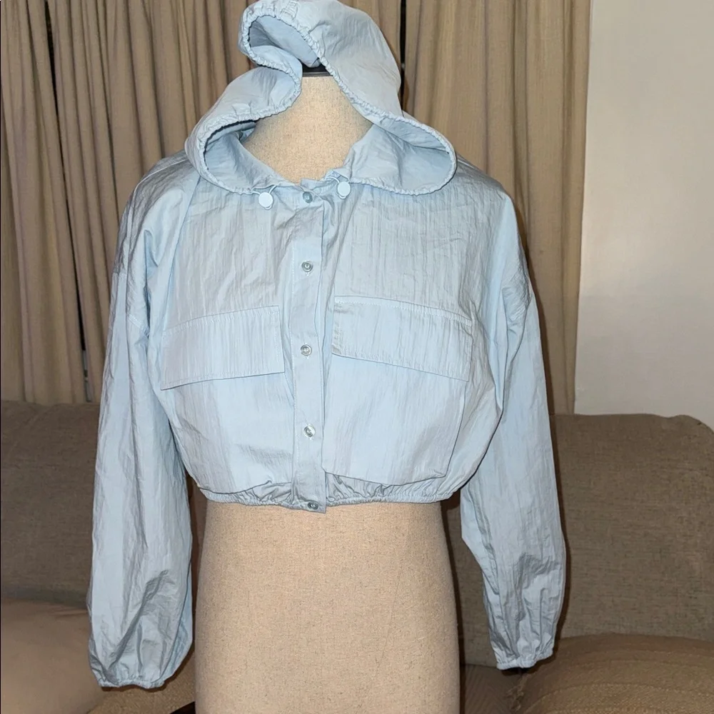 Zara Light Blue Cropped Hooded Jacket - Picture 1 of 6